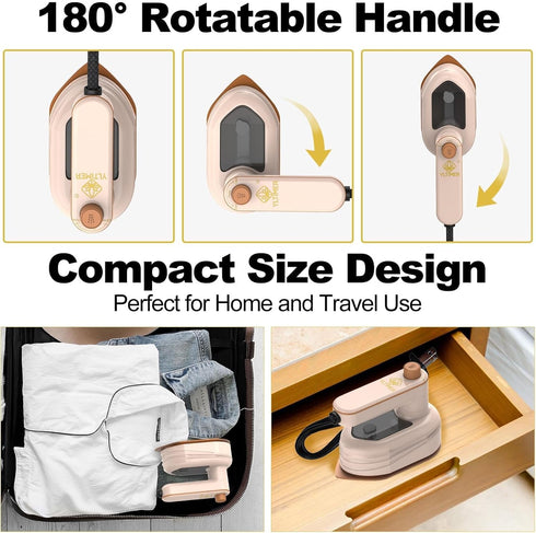 Portable Travel Mini Iron, 2 in 1 Handheld Iron with Dry and Wet Ironing for Clothes, 180° Foldable Small Size Ironing Machine for Home, Business...