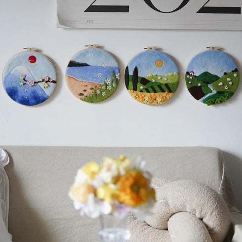 Feltsky Needle Felting Kit Landscape Framed in Embroidery Hoop 8" Craft for Mom Full Kit (Spring)...