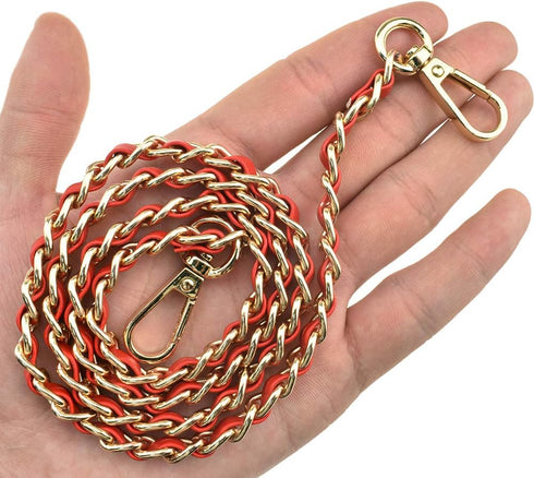 HAHIYO Mini Purse Chain Strap Slim Wide 8mm for LV Length 31.5 inches Extra Thick 4.5mm Red Leather Gold Hardware for Shoulder Cross Body Sling Ha...