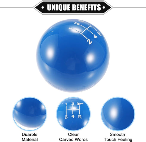 Car Manual 4 Speed Ball Gear Shift Knob Kit, Round Short Throw Shifter Universal for Manual Transmission Vehicles Durable Acrylic Blue with Adapte...