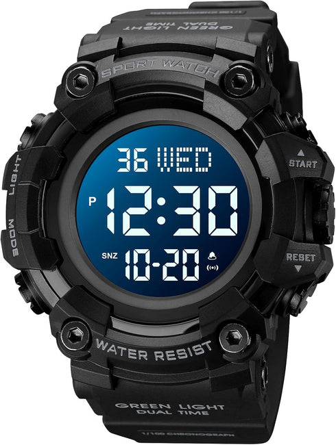 FANMIS Men's Digital 50M Waterproof Electronic Sport Watch Rubber Band Army Military 24H Time LED Light 164FT Water Resistant Calendar Date Day Wa...