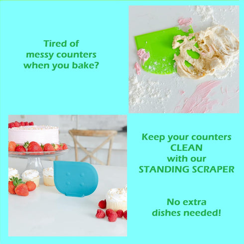 Versatile Cake Icing Frosting Smoother with Stand - Flexible Bowl Scraper Has Flat and Curved Edges to Easily Smooth, Mix, and Clean - All-In-One ...