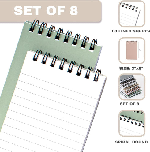 ZICOTO Aesthetic Pocket Notebooks Set Of 8 - Small 3x5 Spiral Notepads With Lined Pages - The Perfect Little Mini Note Pads to Stay Organized and ...