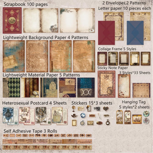 Diuhofart Scrapbooking Supplies Kit, Vintage Magic Scrapbook Kit for Bullet Junk Journal, Stationery, A6 Line Notebook, DIY Journaling Supplies, B...