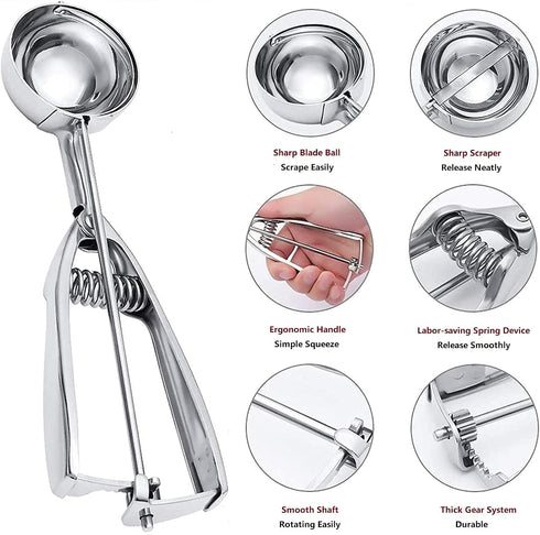 Ice Cream Scoop, 3Pcs Cookie Scoop Set, Stainless Steel Ice Cream Scooper with Trigger Release, Large/Medium/Small Cookie Scooper for Baking, Cook...