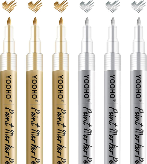 Paint Pen Gold Silver Metallic Permanent Acrylic Markers Set for Fabric Glass Rock Wooden Ceramic Leather Tire Painting, 0.7mm Extra Fine Tip (3pc...