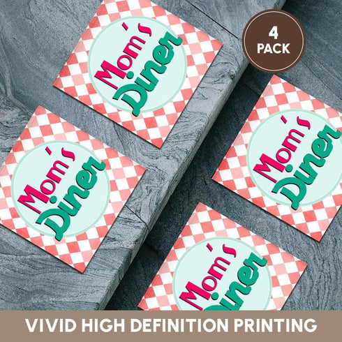 3dRose cst_151660_3 Moms Diner Sign on Red. Retro Hot Pink Turquoise Teal Blue 1950S Kitchen Mothers Day-Ceramic Tile Coasters, Set of 4...
