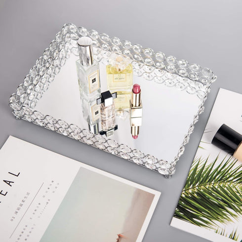 Feyarl Crystal Vanity Makeup Perfume Tray Ornate Jewelry Trinket Organizer Cosmetic Decorative Tray Skin Care Storage for Home Dressing Table Wedd...