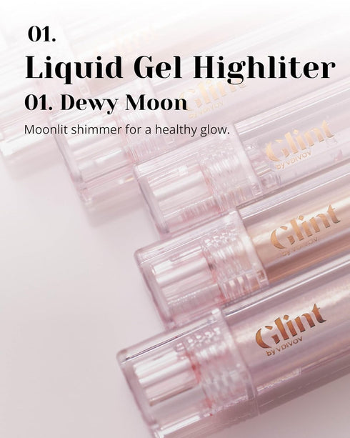 Glint Liquid Gel Highlighter (Dewy Moon, 0.1oz) - Multi-Use Face & Body Gloss for Smooth Glow, Long-Lasting Illuminator Balm for Healthy Radiance....