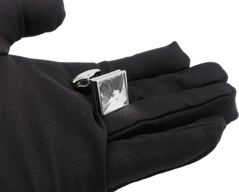 Silver Square Crystal Cufflinks for Men In Gift Box Transparent Polyhedron Crystal Men's Cuff Link for Wedding Shirt Party Business Birthday Anniv...
