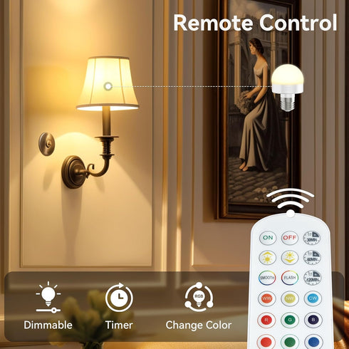Rechargeable Light Bulbs with Remote - E26 Battery Operated Light Bulb for Non-Hardwired Wall Sconces, Pendant Lights ect (2 Pack)...