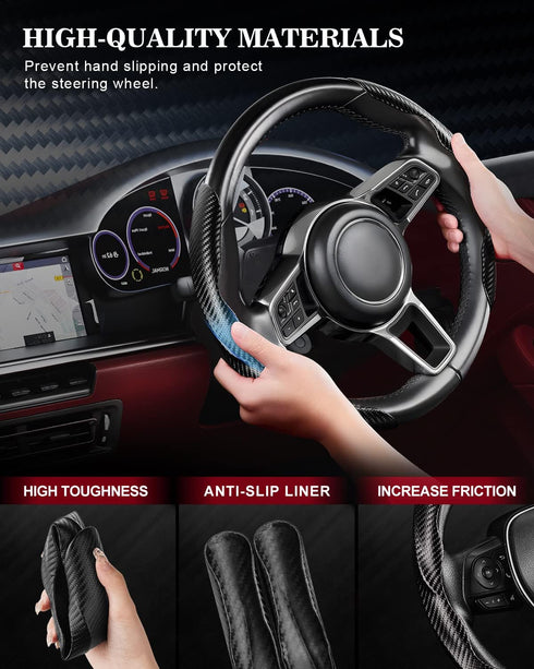 Car Steering Wheel Cover,Carbon Fiber Steering Wheel Cover Non-Slip,Segmented Universal Fit Car Steering Wheel Cover (Black)...