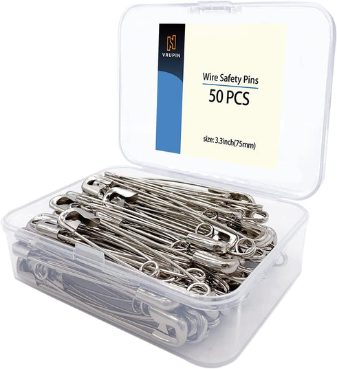 50PCS-3In Safety Pins,Stainless Steel Safety Pins,Bulk Metal Silver Sewing Pins Clothing Clips Tool 75mm Decorative(3" 50)...