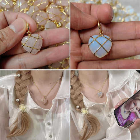 Diamond Castle Necklaces Fashion Birth Stone Heart Necklace rose quartz necklace best Friend Necklace for Women,Mother'S Day Necklace,Birthday Gif...