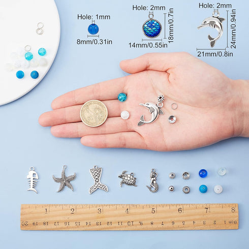 SUNNYCLUE 1 Box 270Pcs Bracelet Making Kit Ocean Theme Bracelet Set Colorful 8mm Glass Beads Mermaids Shells Seahorses Charms for Jewelry Marking ...