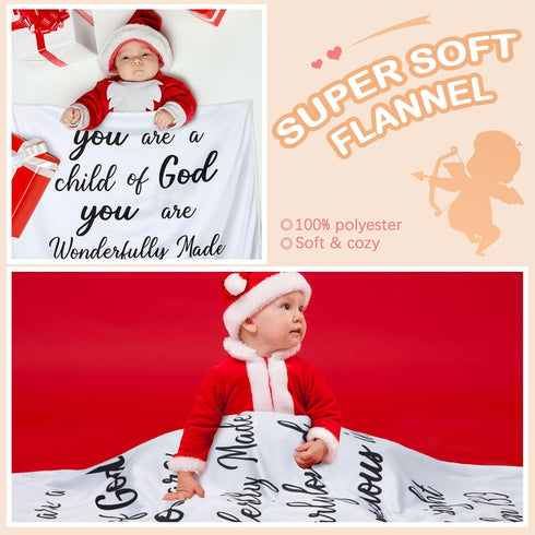 Christian Gift for Baby Plush Baby Blanket with Dotted Backing Baptism Blanket Scripture Quote Swaddle Bible Verse Blanket for Newborn Boy Girl Ch...