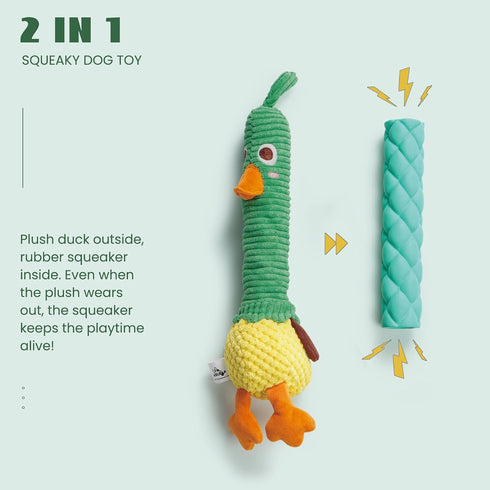 Nocciola 2 in 1 Duck Dog Toy with a Large Rubber Squeaker - Durable Stuffed Squeaky Chew Toys for Aggressive Chewers...