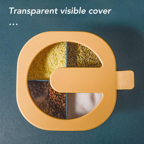 Seasoning Box With Lid, 4 Compartments Seasoning Rack Spice Pots with Handle and 4 Spoons Home Kitchen Condiment Jars for Sugar Salt Pepper(Blue)...