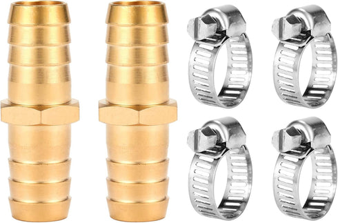 Brass Garden Hose Repair Connector with Clamps, Fit for 1/2" Garden Hose Fitting, 2 Set...