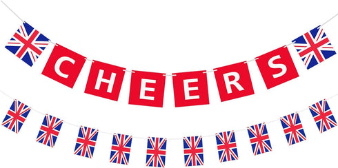 2 Pieces British Party Garland Cheers British Banner Garland UK Flag Pennant Banner for Hanging Coronation Union Jack Party Decoration...