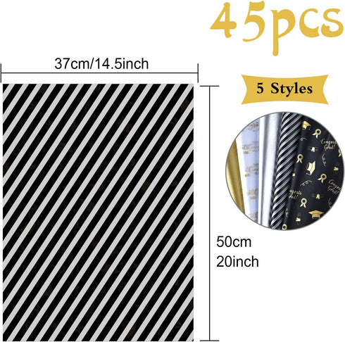 CHRORINE 45 Sheets Graduation Tissue Paper Wrapping Paper for Graduation Crafts Decor 5 Styles...