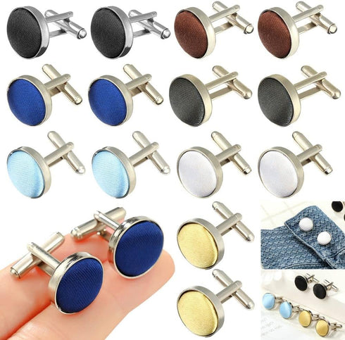 7Pairs Classic Mens Cufflinks Stylish Colour Fabric Shirt Clip Cuff Links Round Buttons Commercial Accessories Plain Wedding Party...