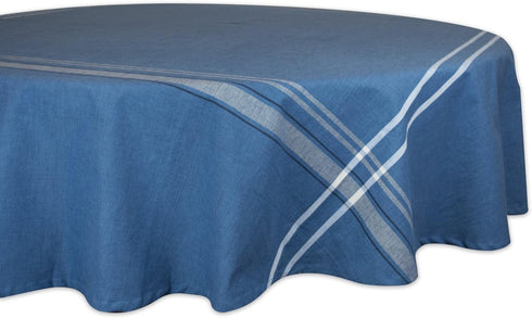 DII French Stripe Dining Table Collection Farmhouse Style Tablecloth, 70 Inches Round, Blue Chambray...