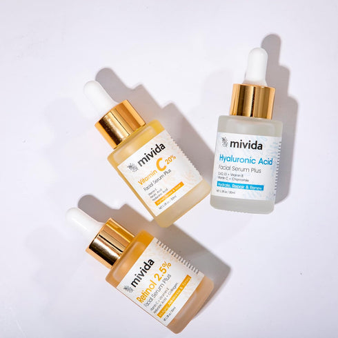 Anti Againg Face Serum Trio, 20% Vitamin C, Powerhosue Hyaluronic-Acid and 2.5% Retinol Serum For Face - 3 Bottles x 1 Fl Oz | Brightening, Firmin...