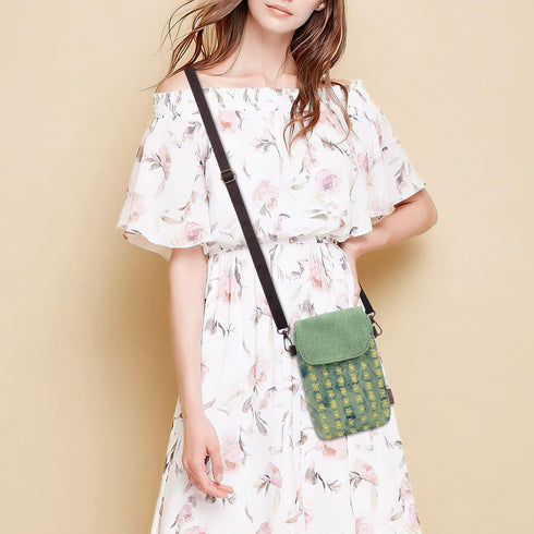 WITERY Small Canvas Cell Phone Purse Wallet- Handmade Cute Cross Body Phone Purse with Adjustable Shoulder Strap...