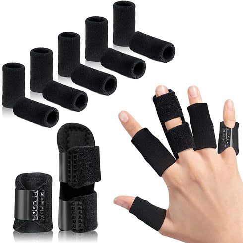 Finger Splint, Set of 2 Trigger Finger Brace with 10 Nylon Sleeves for Sport Injuries, Swelling, Tendon,Finger Stiffness and Sprained Knuckles (Bl...
