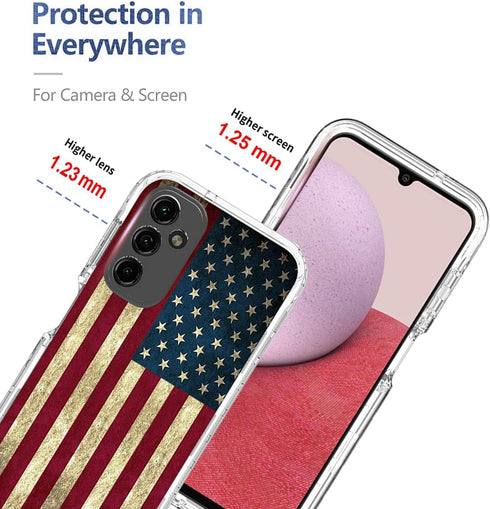 Phone Case for Galaxy A14 5G Case, Samsung A14 5G SM-A146B Case with Tempered-Glass Screen Protector, Cute Clear Flag Pattern Full Body Protective...