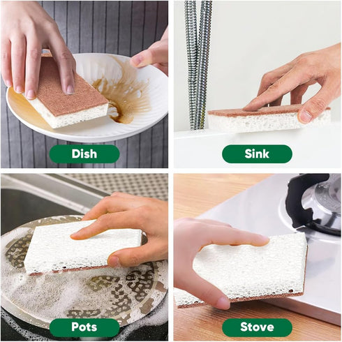 HOMEXCEL Natural Scrub Sponges Kitchen 24 Pack, Non-Scratch Cleaning Sponges for Dishes, Cellulose Sponges Safe on Non-Stick Cookware, Dual Sided ...