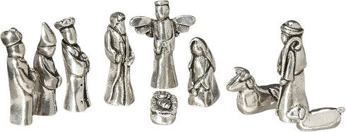 Nativity Set Mini Pewter Figurine 10 pc Set w/ Velvet Pouch...