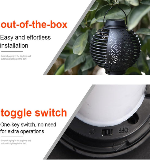 3.7v 10w Solar Lantern Light Outdoor Ip65 Waterproof Round Garden Hanging Atmosphere Night Lamp Black...