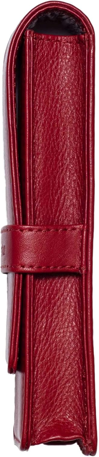Leather Double Pen Case Pencil Pouch Holder for Two Fountain Ballpoint Rollerball Pens and Pencils (Red)...