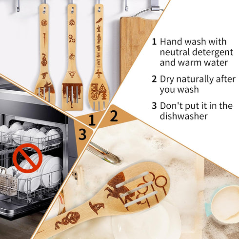 Harry Gifts for Women Kitchen Accessories Wooden Spoons for Cooking Utensils Set 7pcs Magic Wizard Spoon for Wedding&Housewarming-Wooden Spatula f...