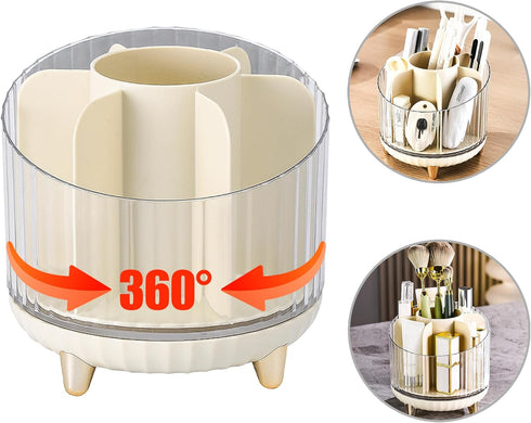 Makeup Brush Holder, 360 Rotating Cosmetics Makeup Brush Organizer with 7 Compartment, Makeup Organizer for Vanity, Home Office Supplies Storage C...