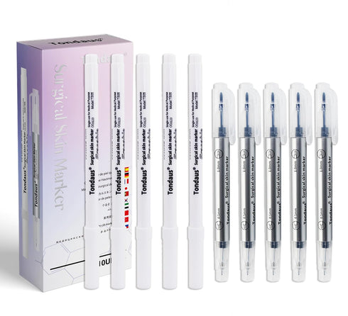 10Pcs Microblading Skin Marker Tattoo Stencil Markers Pen Permanent Makeup Position Mark Surgical Tip Sterile with Paper Ruler for Eyebrow, Lips, ...
