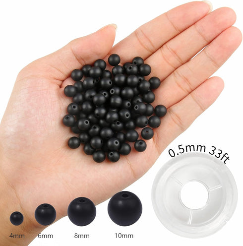 200Pcs 4mm Natural Matte Black Onyx Agate Beads Round Loose Gemstone Stone Beads for Jewerly Making with Crystal Stretch Cord...