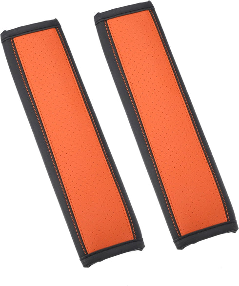 X AUTOHAUX 2pcs Universal Seat Belt Shoulder Pad Car Safety Strap Covers Neck Mat for Comfortable Driving Faux Leather Hole Black Orange...