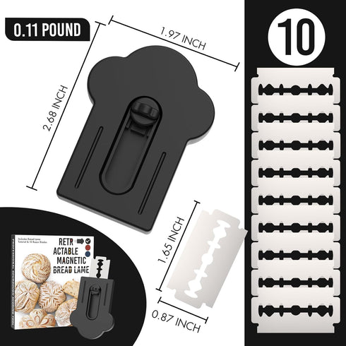 MEKER Bread Lame, Extractable Magnetic Dough Scoring Tool for Sourdough Bread Baking & Making, Includes Scoring Patterns Booklet and 10 Razor Blad...