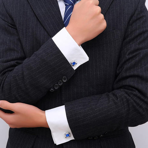 Rectangle Crystal Silver Tone Cufflinks for Men Purple/Blue/Transparent Crystals Men's Cuff Link Set for Wedding Shirt Party Business Birthday Ann...