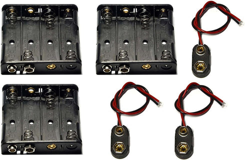 3 Pcs 4 x 1.5V (6V) AA Battery Holder Leads with 3 Pcs 9V I Type Snap Connector Plastic Housing...