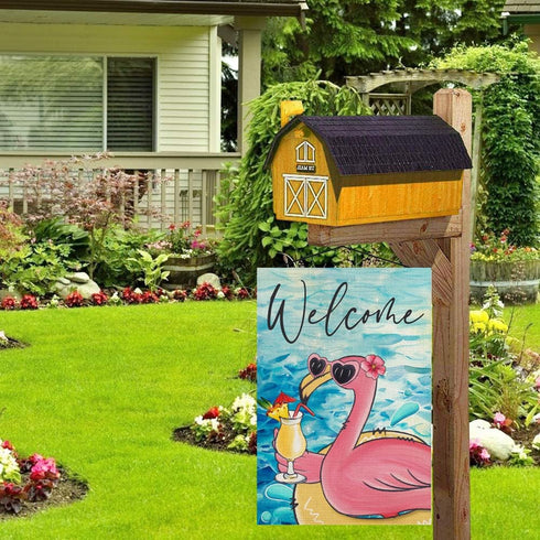 Garden Flags for Outdoor, Summer Tropical Flamingo Drink Juice Welcome Small Yard Flags for Outside, Swimming Pool Decoration for Party Holiday 28...