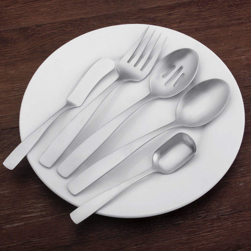 Serving Utensils Set, Matte Silver 5-Piece Hostess Set, Stainless Steel Silverware Flatware Cutlery Serving Set, Satin Finish, Dishwasher Safe...
