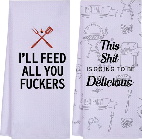 Funny Kitchen Towels for Men, Women, BBQ Grilling Cooking Dish Towels, Funny Birthday Gifts for Husband, Dad, Boyfriend, Friend, Hilarious Gag Gif...
