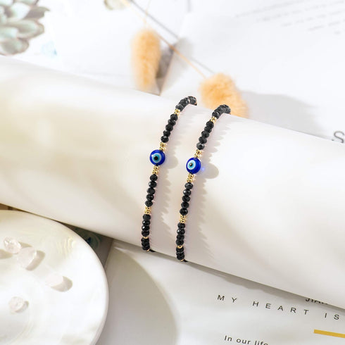 Tarsus Dainty Evil Eye Beaded Bracelets Adjustable String Amulet for Women Men...