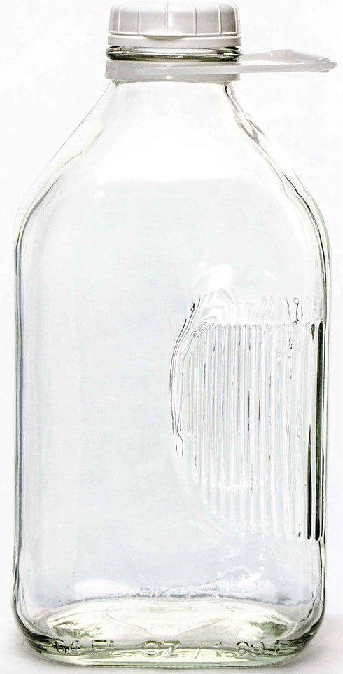 The Dairy Shoppe 2 Qt Heavy Glass Milk Bottle with Handle & Cap, 64 Oz, 1/2 Gal....
