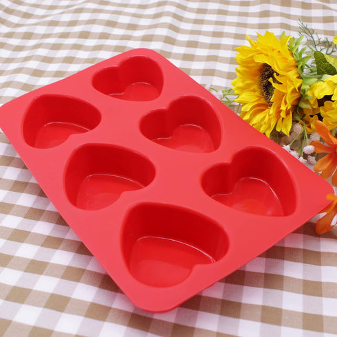 X-Haibei Love 6 Heart Shape Silicone Mold Lotion Bars Soap Moulds Cake Muffin Baking Deep Cavity 4oz per Cell...