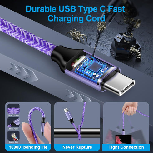 USB to USB C Cable 3A Fast Charging for iPhone 16e/16 Pro Max/16 Pro/16 Plus/16/15 Pro Max/15 Plus, 2Pack 6FT Braided C Charger Cord for Samsung G...